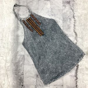 American Age Acid Wash Blue and White Halter Top